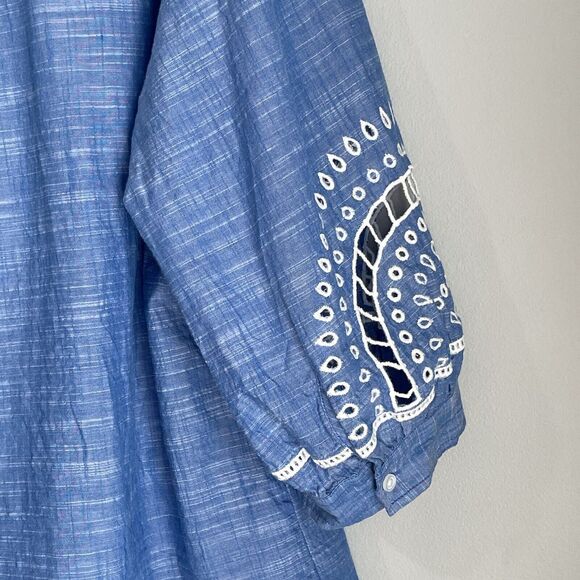 Talbots Tunic Embroidered Blouse Women's 2Xp Blue Cut Outs Tassels Boho India - Picture 15 of 15